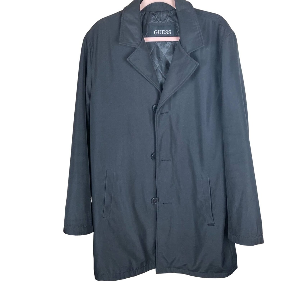Guess Fully Lined Black Men's Jacket Coat Jacket Long Trench Length Sz M Medium